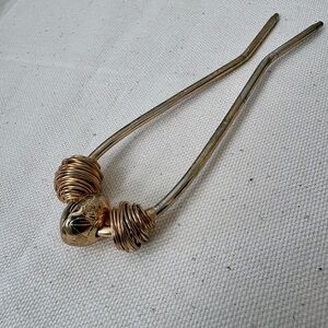 Vintage Gold Tone Victorian Style Decorative Hair Fork with Wrapped Wire Accents